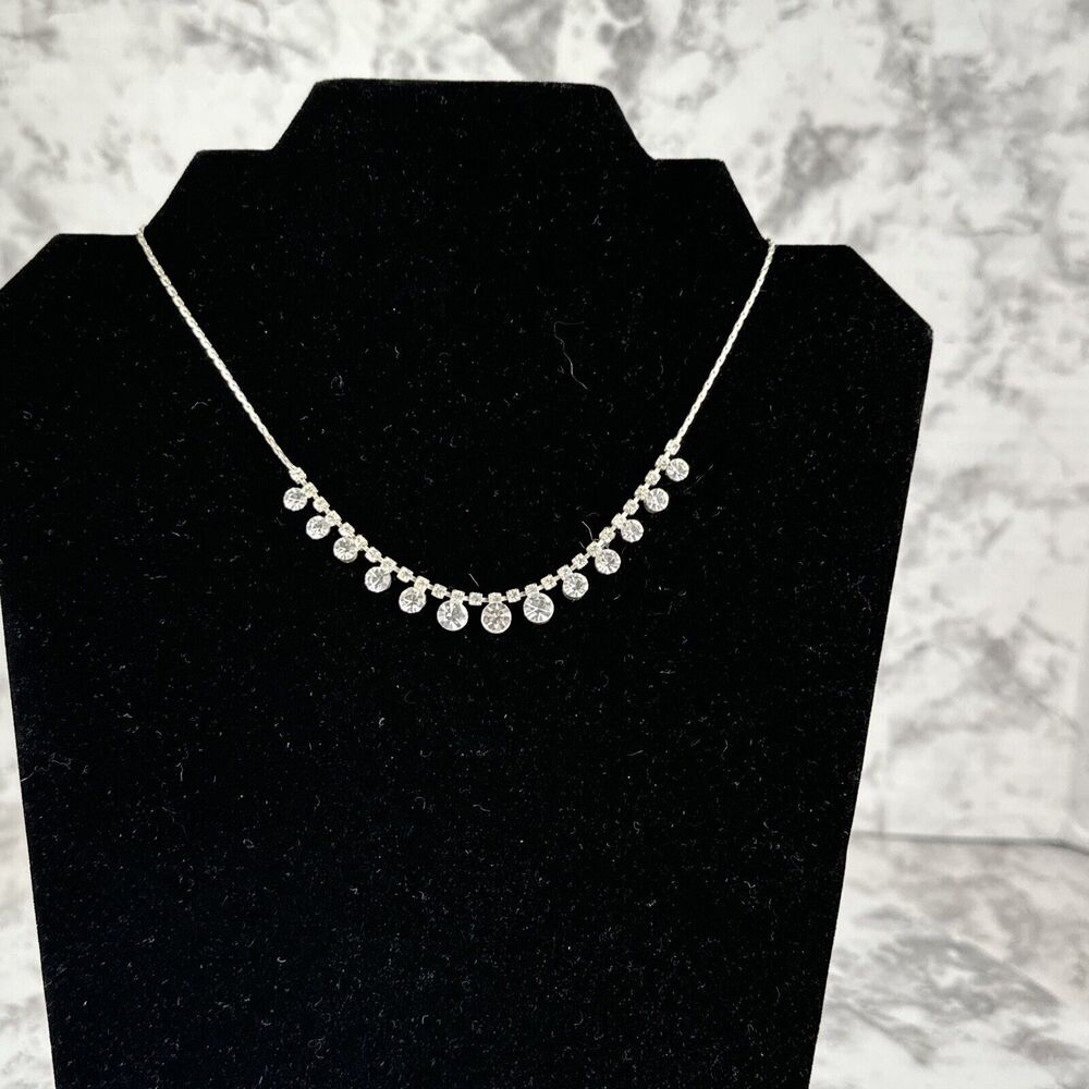 Vintage Art Deco Style Cubic Zirconia Crystal Rhinestone Cocktail Necklace